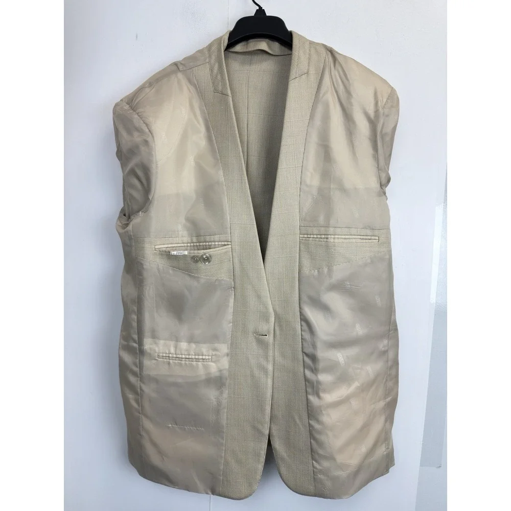 Boss Blazer Mens 44R Beige Windowpane Sport Coat Made In USA‎ One Button